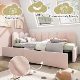 Matteo Upholstered Bed Daybed With Drawers Storage, 3FT Single Sofa Bed in Pink - thumbnail 5