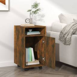 Berkfield Home Side Cabinet with Wheels Smoked Oak 33x38x60 cm Engineered Wood in Brown - Size: 33 x 38 x 60 cm - thumbnail 6