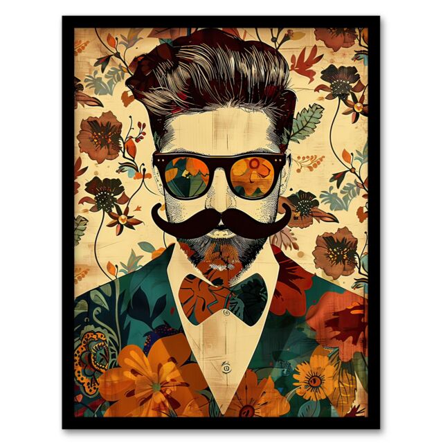 Artery8 Stylish Hipster Male Floral Fashion Pattern Framed Art Print in Beige - Size: A4 - image 1