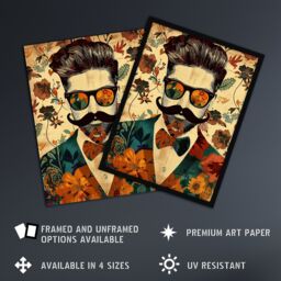 Artery8 Stylish Hipster Male Floral Fashion Pattern Framed Art Print in Beige - Size: A4 - thumbnail 2