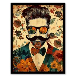 Artery8 Stylish Hipster Male Floral Fashion Pattern Framed Art Print in Beige - Size: A4 - thumbnail 1