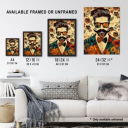 Artery8 Stylish Hipster Male Floral Fashion Pattern Framed Art Print in Beige - Size: A4 - thumbnail 3