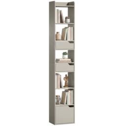 HOMCOM Bookcase Tall Narrow with 5 Tiers Drawers Grey - thumbnail 2