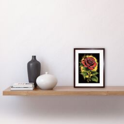 "Artery8 Wall Art Print A Single Rose Old School USA Tattoo Ink Body Art Rockabilly Americana 50s Artwork Framed 9X7 Inch in Brown - Size: W7"" x H9""" - thumbnail 2