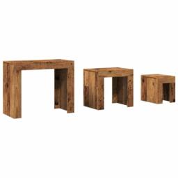 Berkfield Home Nesting Coffee Tables 3 pcs Old Wood Engineered Wood in Brown - thumbnail 3