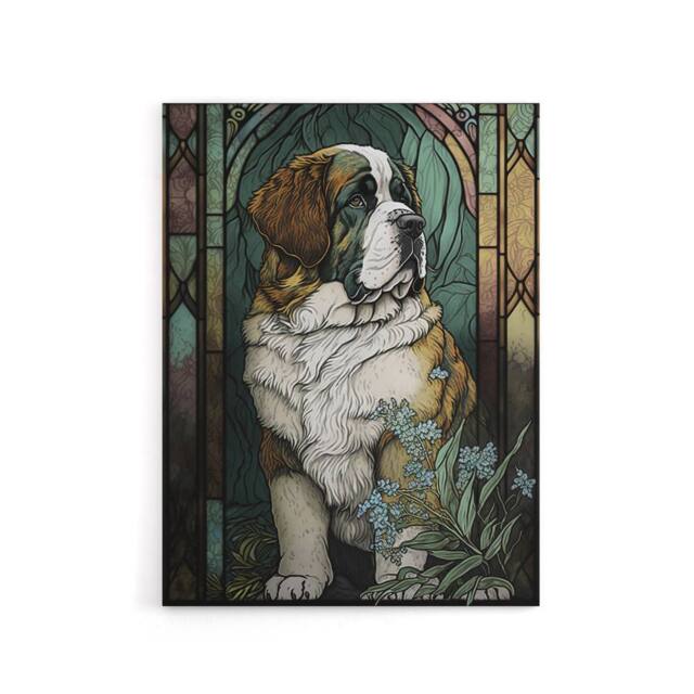 "Artery8 St Bernard Dog Floral Modern Art Nouveau Canvas Wall Art Print - Size: W24"" x H32""" - image 1