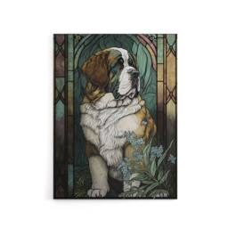 "Artery8 St Bernard Dog Floral Modern Art Nouveau Canvas Wall Art Print - Size: W24"" x H32""" - thumbnail 1
