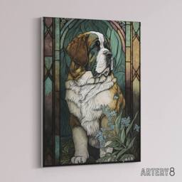 "Artery8 St Bernard Dog Floral Modern Art Nouveau Canvas Wall Art Print - Size: W24"" x H32""" - thumbnail 2