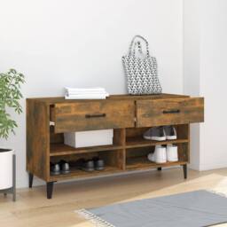Berkfield Home Shoe Cabinet Smoked Oak 102x35x55 cm Engineered Wood in Brown - Size: 102 x 35 x 55 cm - thumbnail 3