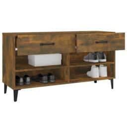 Berkfield Home Shoe Cabinet Smoked Oak 102x35x55 cm Engineered Wood in Brown - Size: 102 x 35 x 55 cm - thumbnail 5
