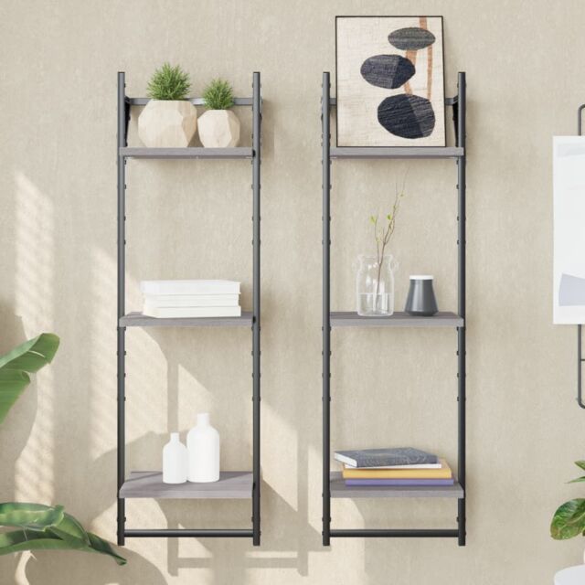 Berkfield Home 3-Tier Wall Shelves with Bars 2 pcs Grey Sonoma 30x25x100 cm - Size: 30 x 25 x 100 cm - image 1