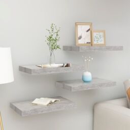 Berkfield Home Floating Wall Shelves 4 pcs Concrete Grey 50x23x3.8 cm MDF - thumbnail 1