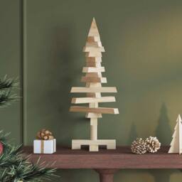 Berkfield Home Beautiful Wooden Christmas Tree for Decoration 60 cm Solid Wood Pine in Tan - thumbnail 2