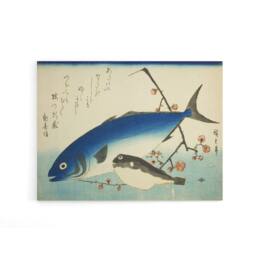 "Artery8 Hiroshige Yellowtail & Blowfish Canvas Japanese Wall Art in Blue - Size: W18"" x H24""" - thumbnail 1