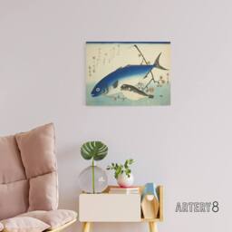 "Artery8 Hiroshige Yellowtail & Blowfish Canvas Japanese Wall Art in Blue - Size: W18"" x H24""" - thumbnail 3
