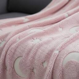Snug City Glow in the Dark Moon Blanket Soft Galaxy Night Sky Throw for Kids in Pink - thumbnail 3