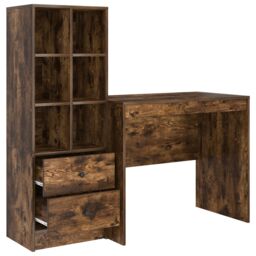 Berkfield Home Desk with Storage Smoked Oak Engineered Wood in Brown - thumbnail 6