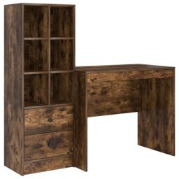 Berkfield Home Desk with Storage Smoked Oak Engineered Wood in Brown - thumbnail 2