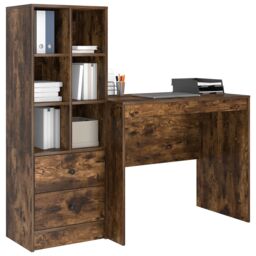 Berkfield Home Desk with Storage Smoked Oak Engineered Wood in Brown - thumbnail 3