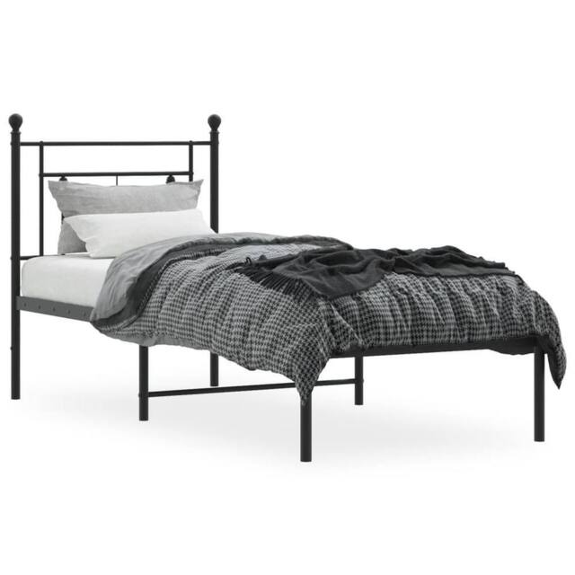 Berkfield Home Metal Bed Frame without Mattress with Headboard Black 75x190cm - Size: 75x190 cm - image 1