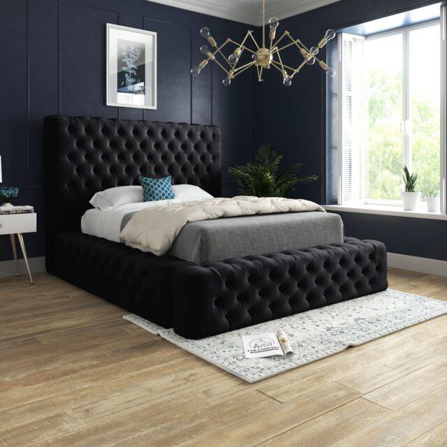 DS Living Cambridge Upholstered Soft Touch Black Velvet Bed Frame - Size: Super King - image 1