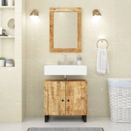 Berkfield Home Sink Cabinet 62x33x58 cm Solid Wood Mango & Engineered Wood in Brown - Size: 62 x 33 x 58 cm - thumbnail 1