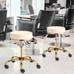 EONLION 360° Swivel Salon Stool Adjustable Chair Gold Base in Beige - thumbnail 3