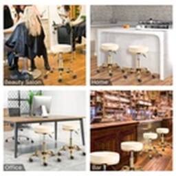 EONLION 360° Swivel Salon Stool Adjustable Chair Gold Base in Beige - thumbnail 4