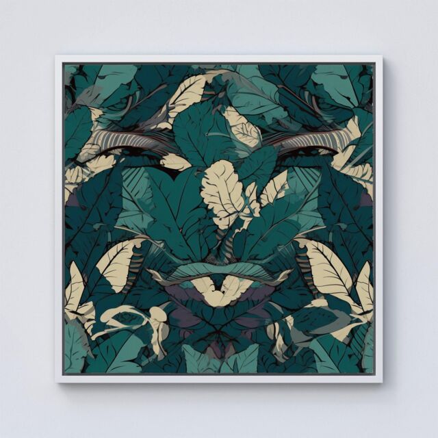 "Warren Reed - Designer Green Beige Tropical Leaves Framed Canvas in Off-White - Size: W30"" x H30""" - image 1