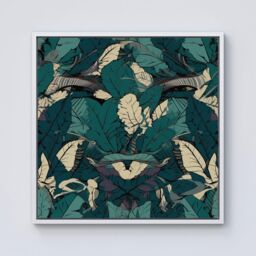 "Warren Reed - Designer Green Beige Tropical Leaves Framed Canvas in Off-White - Size: W30"" x H30""" - thumbnail 1
