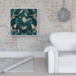 "Warren Reed - Designer Green Beige Tropical Leaves Framed Canvas in Off-White - Size: W30"" x H30""" - thumbnail 2