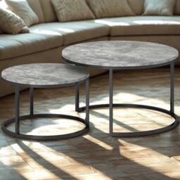 FURNOS 2PC Nesting Tables With Faux Marble Tabletop Living Room in Grey - thumbnail 1