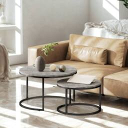 FURNOS 2PC Nesting Tables With Faux Marble Tabletop Living Room in Grey - thumbnail 5