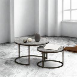 FURNOS 2PC Nesting Tables With Faux Marble Tabletop Living Room in Grey - thumbnail 2