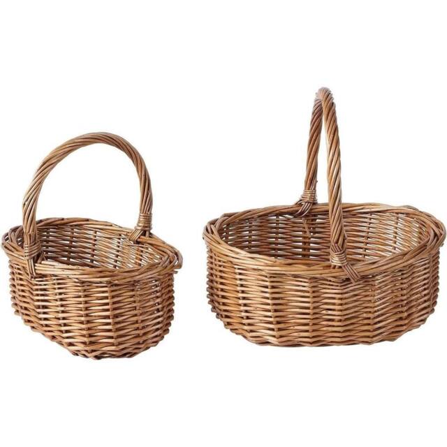 SPETLEK Natural Wicker Basket With Handle Flower Organising x 2 - image 1