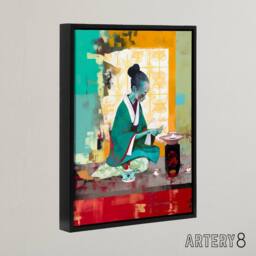 "Artery8 Japanese Tea Ceremony Scene Framed Canvas Wall Art Print - Size: W12"" x H16""" - thumbnail 2