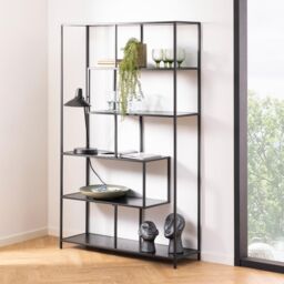 Furniture To Go Seaford Black Metal Large Asymmetrical Bookcase with 5 Black Shelves - thumbnail 5