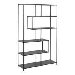 Furniture To Go Seaford Black Metal Large Asymmetrical Bookcase with 5 Black Shelves - thumbnail 1