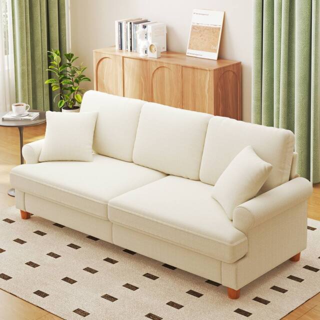 Dprodo 220CM Chenille Sofa Sleeper Deep Seat Couch in Beige - image 1