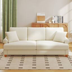 Dprodo 220CM Chenille Sofa Sleeper Deep Seat Couch in Beige - thumbnail 8