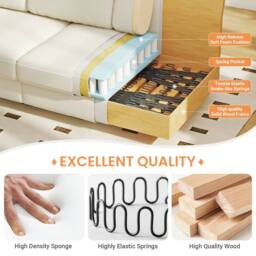 Dprodo 220CM Chenille Sofa Sleeper Deep Seat Couch in Beige - thumbnail 6