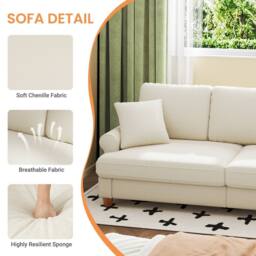 Dprodo 220CM Chenille Sofa Sleeper Deep Seat Couch in Beige - thumbnail 5