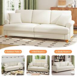 Dprodo 220CM Chenille Sofa Sleeper Deep Seat Couch in Beige - thumbnail 2