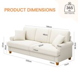 Dprodo 220CM Chenille Sofa Sleeper Deep Seat Couch in Beige - thumbnail 3