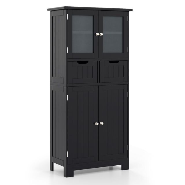 Costway Tall Bathroom Storage Cabinet Freestanding Floor Cabinet w/ Drawers in Black - image 1