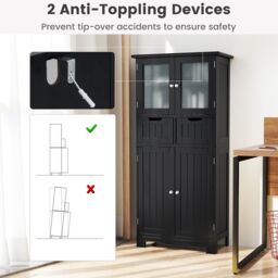 Costway Tall Bathroom Storage Cabinet Freestanding Floor Cabinet w/ Drawers in Black - thumbnail 4