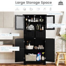 Costway Tall Bathroom Storage Cabinet Freestanding Floor Cabinet w/ Drawers in Black - thumbnail 5