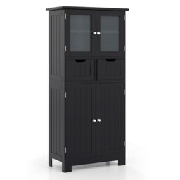 Costway Tall Bathroom Storage Cabinet Freestanding Floor Cabinet w/ Drawers in Black