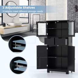 Costway Tall Bathroom Storage Cabinet Freestanding Floor Cabinet w/ Drawers in Black - thumbnail 7