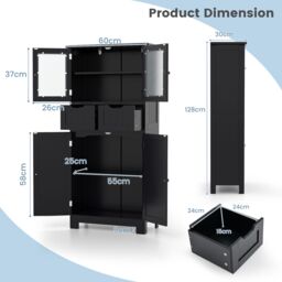 Costway Tall Bathroom Storage Cabinet Freestanding Floor Cabinet w/ Drawers in Black - thumbnail 2